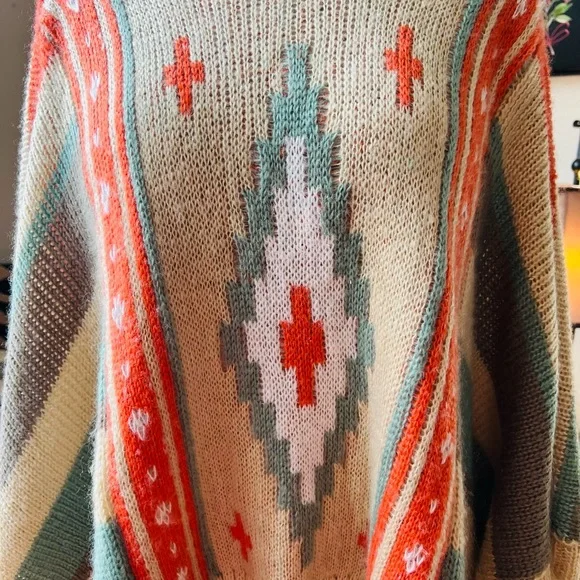 Bohemian Knit Poncho with Fringe - Picture 2 of 5